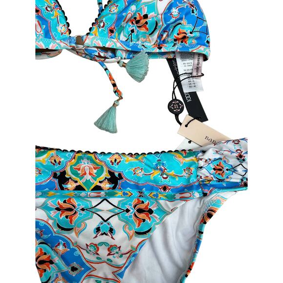 Nanette Lepore 2PC Bikini Blue Plunging Triangle Swimwear Top & Bottom 6 NWT - Picture 4 of 10